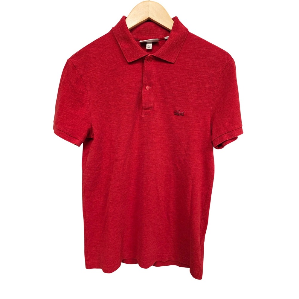 Lacoste Polo Shirt Mens S Red Slim Fit Short Sleeve Crocodile Logo Casual Sport